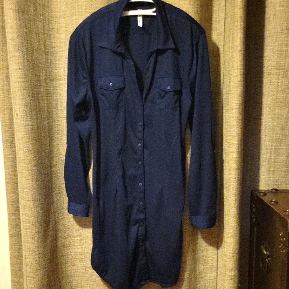 White Mark Midnight Blue Couture Dress/Long Button Up Shirt NWOT